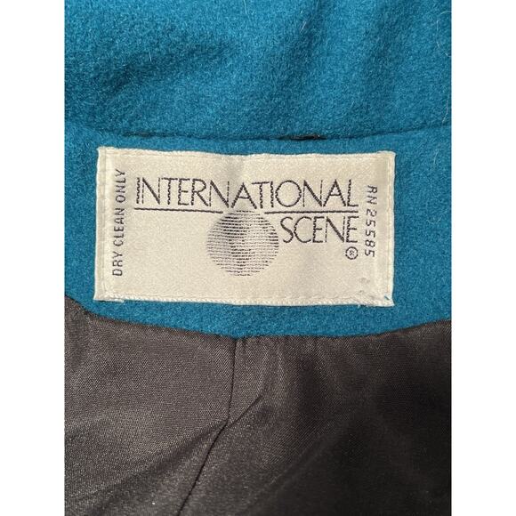 Vintage International Scene Teal Double Breasted Wool Trench Coat Size 11 / 12 - Picture 9 of 15